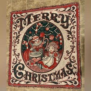 Raggedy Ann And Andy christmas blanket Tapestry Fringe Vintage‎
